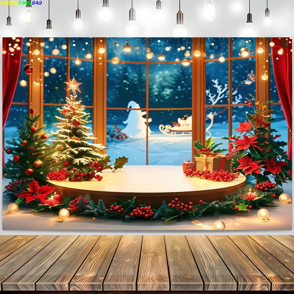 

Festive New Year Background Homely Atmosphere Fireplace With Christmas Tree Presents Wreath Archway Photography Backdrops DC-23