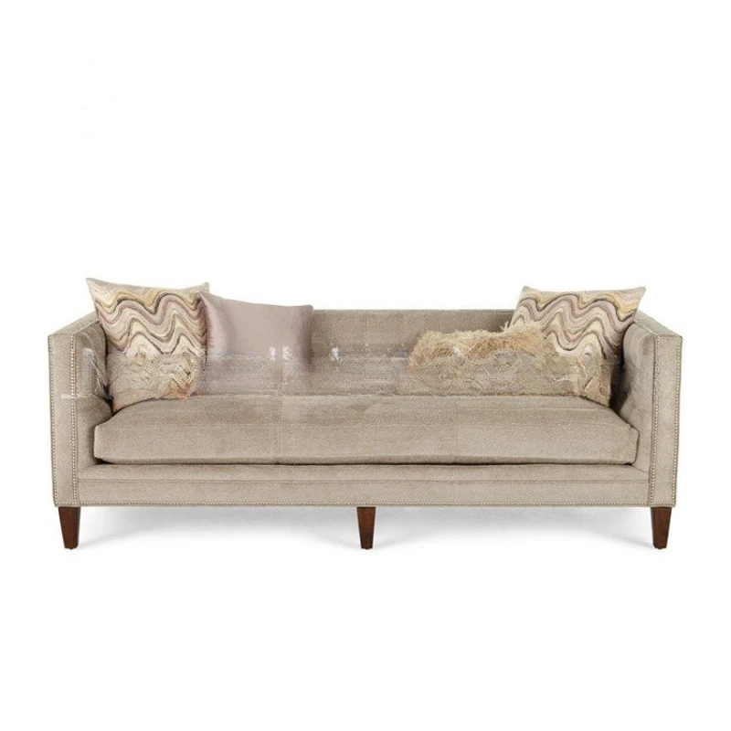 

American fabric three-person sofa, simple and old soft bag rivet double sofa combination