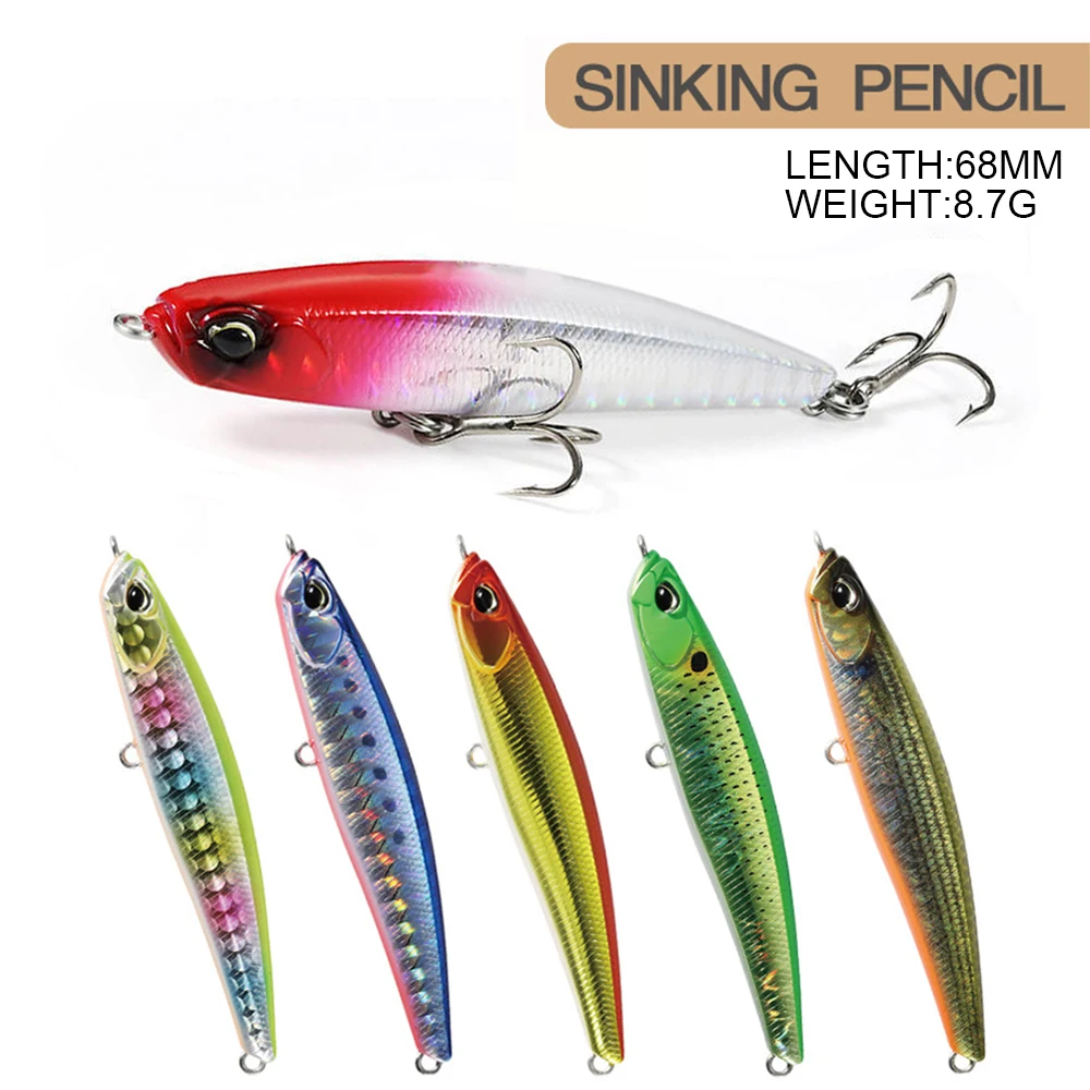 6.8cm 8.7g Fishing Lure Pencil Bait Wobbler Long Shot Slow Sinking Jerkbait Swimbait Artificial Hard Bait Trout Bass Bait Decoy