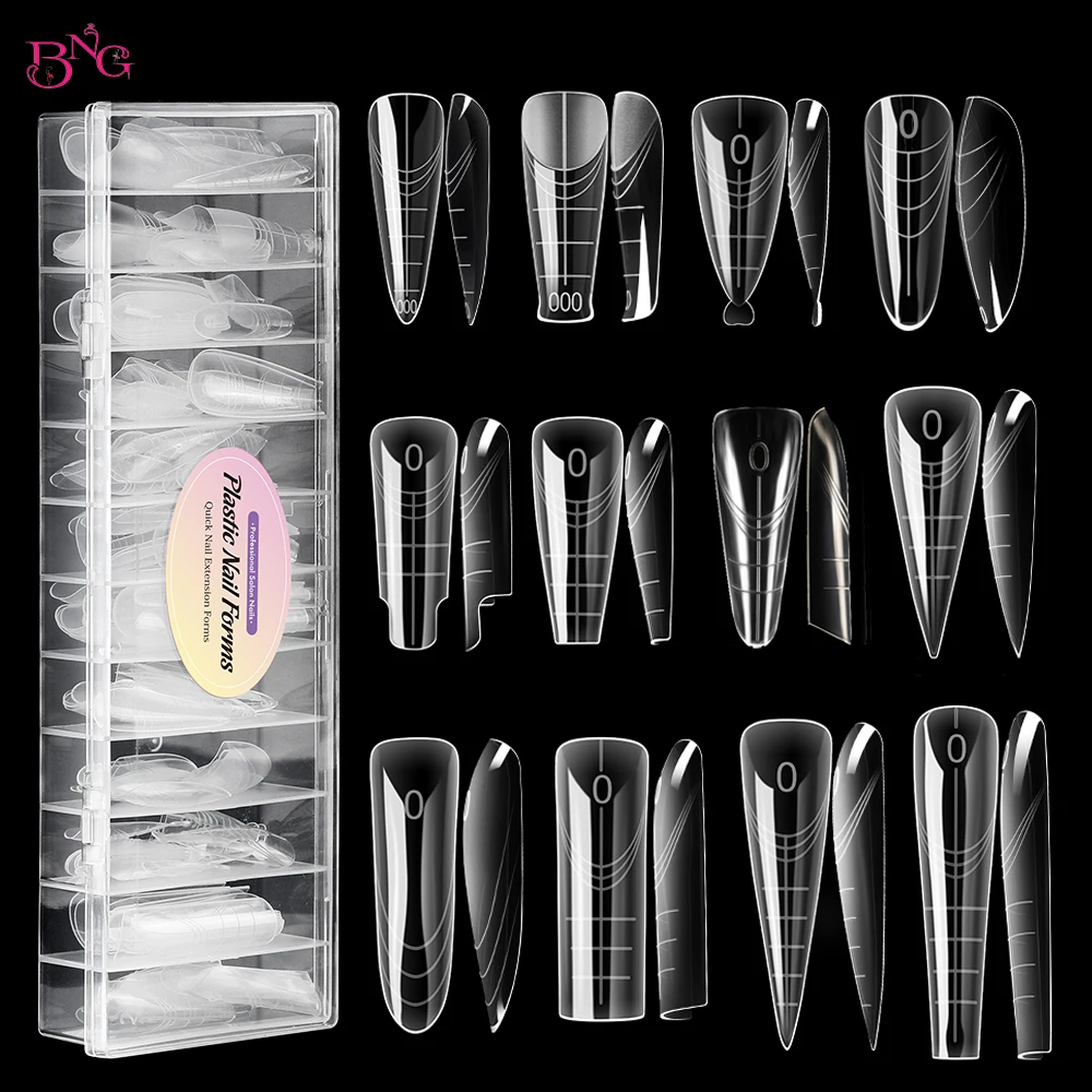 BNG Dual Forms for Poly Nail Gel 168/180PCS Nail Molds for Builder Gel 14/15 Sizes Square Almond Coffin Nail Forms Tips