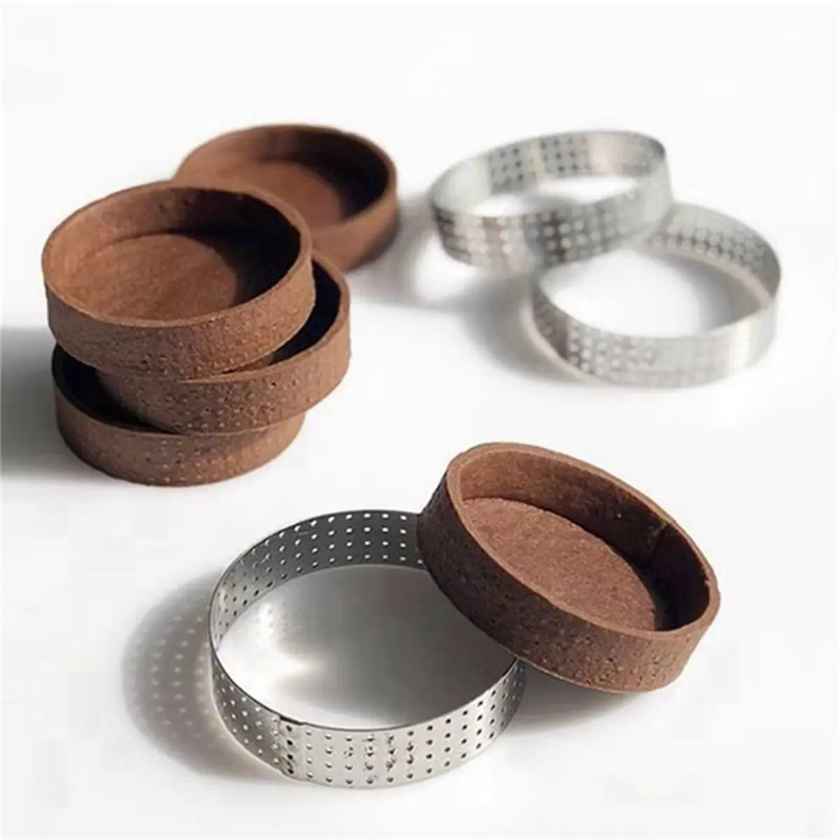 DT81 10Pcs 15cm Circular Tart Rings with Holes Stainless Steel Fruit Pie Circle Cake Ring Mousse Mold Kitchen Baking Mould
