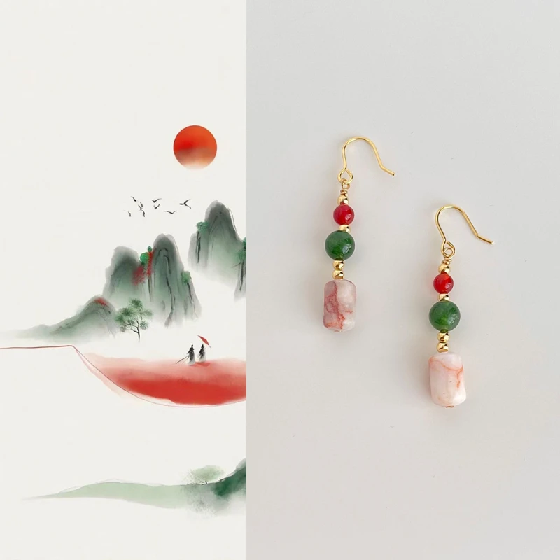 

Chinese Style Agate Raw Stone Handmade Retro Women's Earrings and Accessories