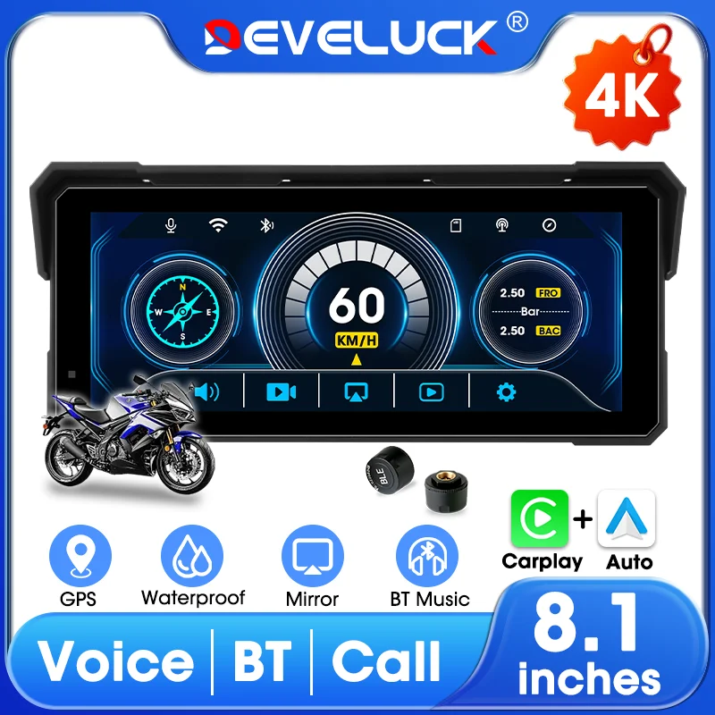 7/8.1 inch Motorcycles Navigation CarPlay Android Auto GPS for Moto Screen IPX7 Waterproof Dual Bluetooth Motobike Accessories