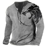 Men's Animal Henry Shirt, 3D Wolf Pattern, High-quality Men's Clothing, Casual Long-sleeved T-shirt, Loose Long-sleeved Shirt