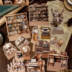 15Pcs Fingertip Bookstore Series Decorative Sticker Retro Library Collage Scrapbooking Label Diy Diary Journal Planner