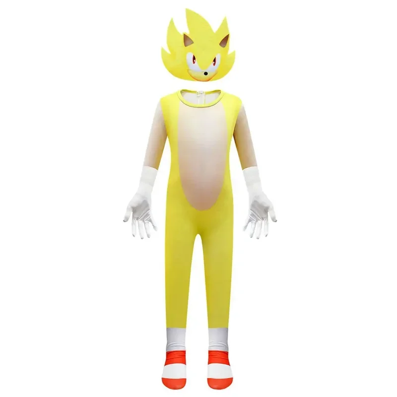 2025 New Kids Sonic Anime Miles Cartoon Jumpsuit Mask Gloves Set Outfit for Boys Girls Christmas Halloween Cosplay Costume AA