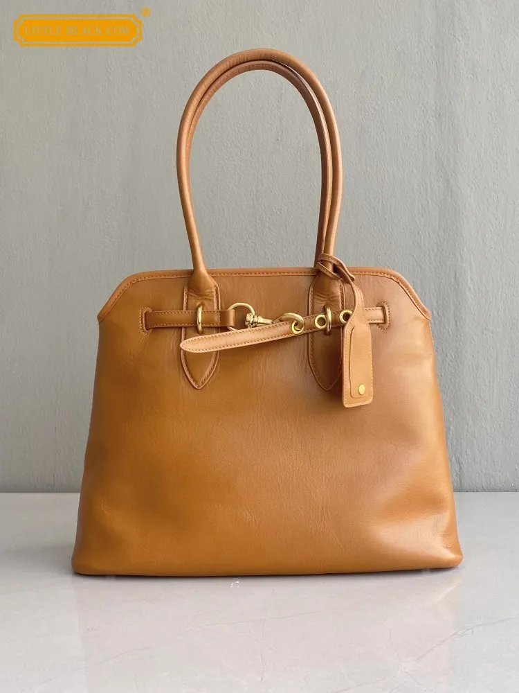 

Женская сумка из натуральной кожи с пряжкой, повседневная модная сумка-тоут, офисная женская элегантная мягкая кожаная сумка на одно плечо