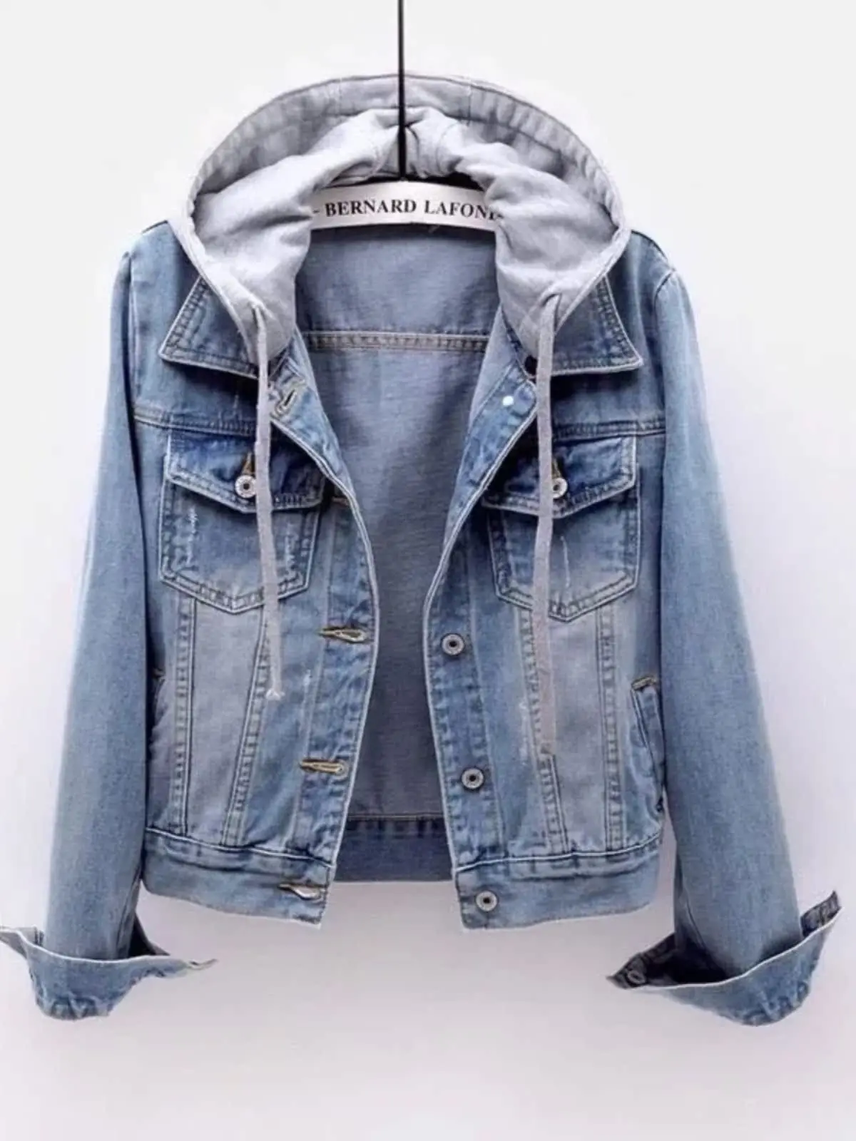 

Slim Fit Long Sve Denim Jaet Hooded Street Sle Women's Coat Regular Sve Design Non-Bulky Single Piece Autumn Outerwear