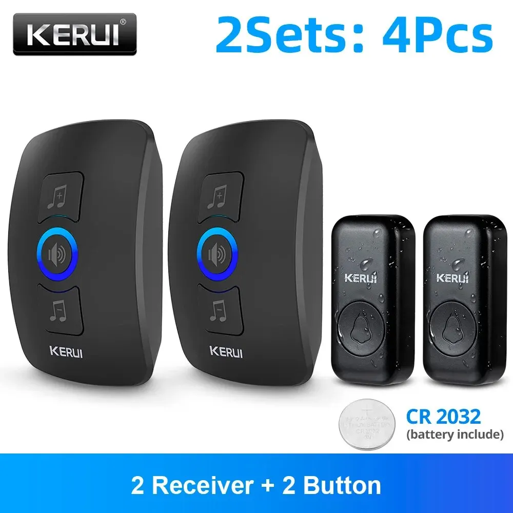 KERUI Wireless Doorbell Waterproof OutDoor Smart Home Door Bell Welcome Melodies Chime Kit LED Flash 2 Receivers & 2 Buttons