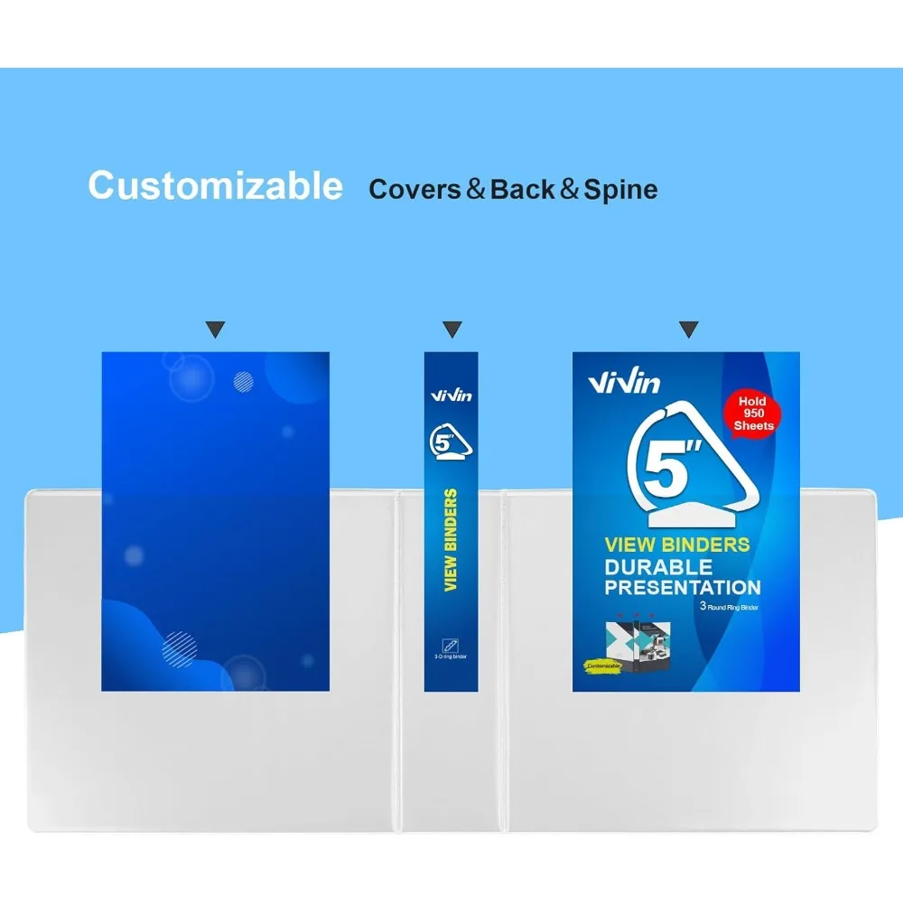 Durable 5 Inch D-Ring Binder, Large Capacity 950-Sheets, Fits 8.5 x 11 Paper, 6-Pack White, Slant-D Ring for Long-Lasting Use