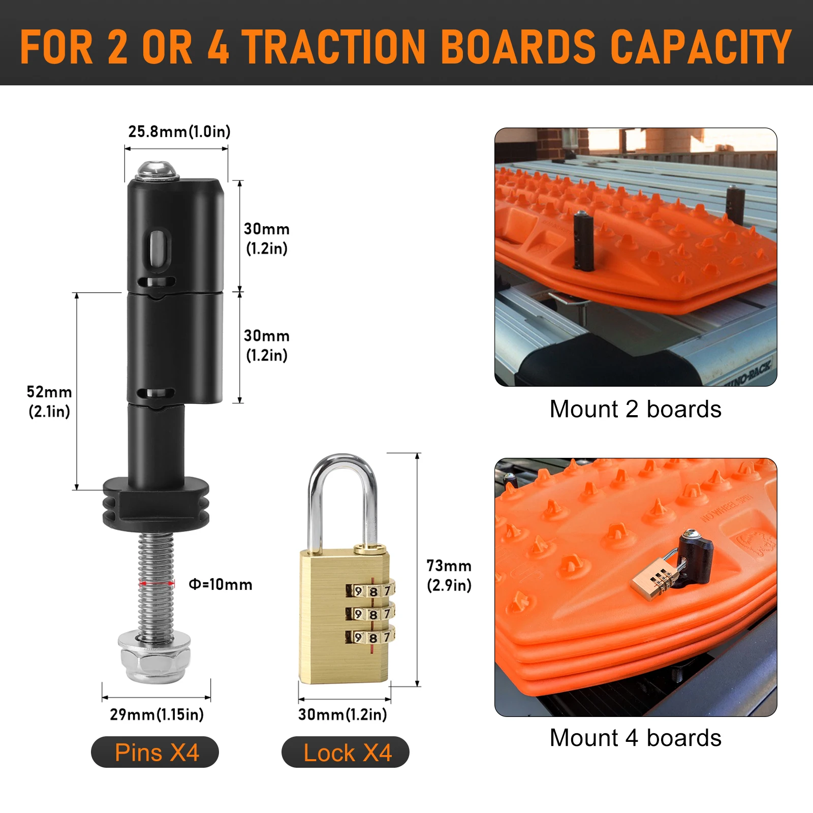 Mounting Pins For MaxTrax MKII Recovery/Traction Boards Lockable Theftproof Safety Mounting Pins Sets 4 PCS Drawbar Pin Kit