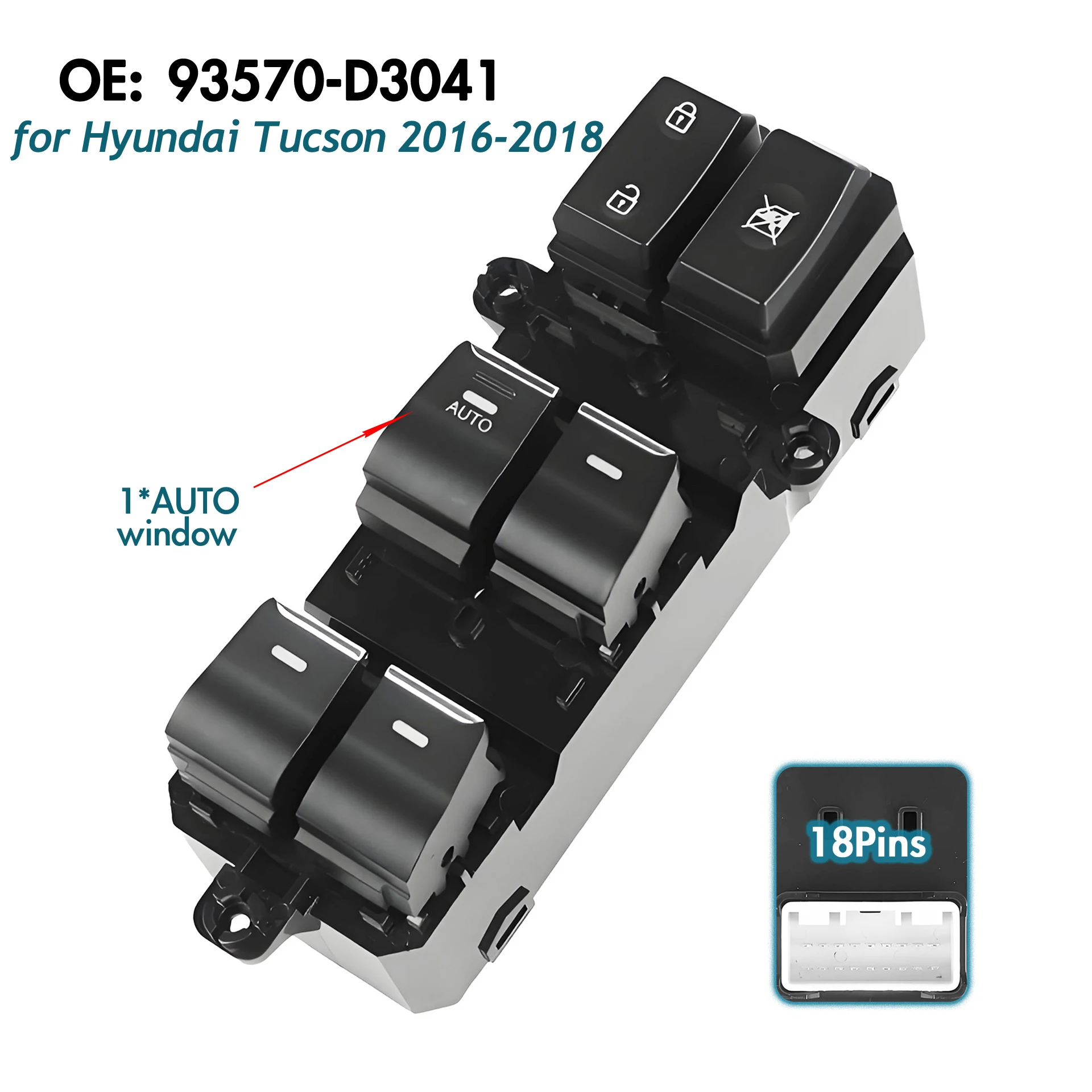 93570-D3041 93570D3041 Przedni lewy elektryczny przełącznik sterowania szybami, przycisk podnoszenia szyb, do Hyundai Tucson 2016-2018, wersja z kierownicą po lewej stronie (LHD)