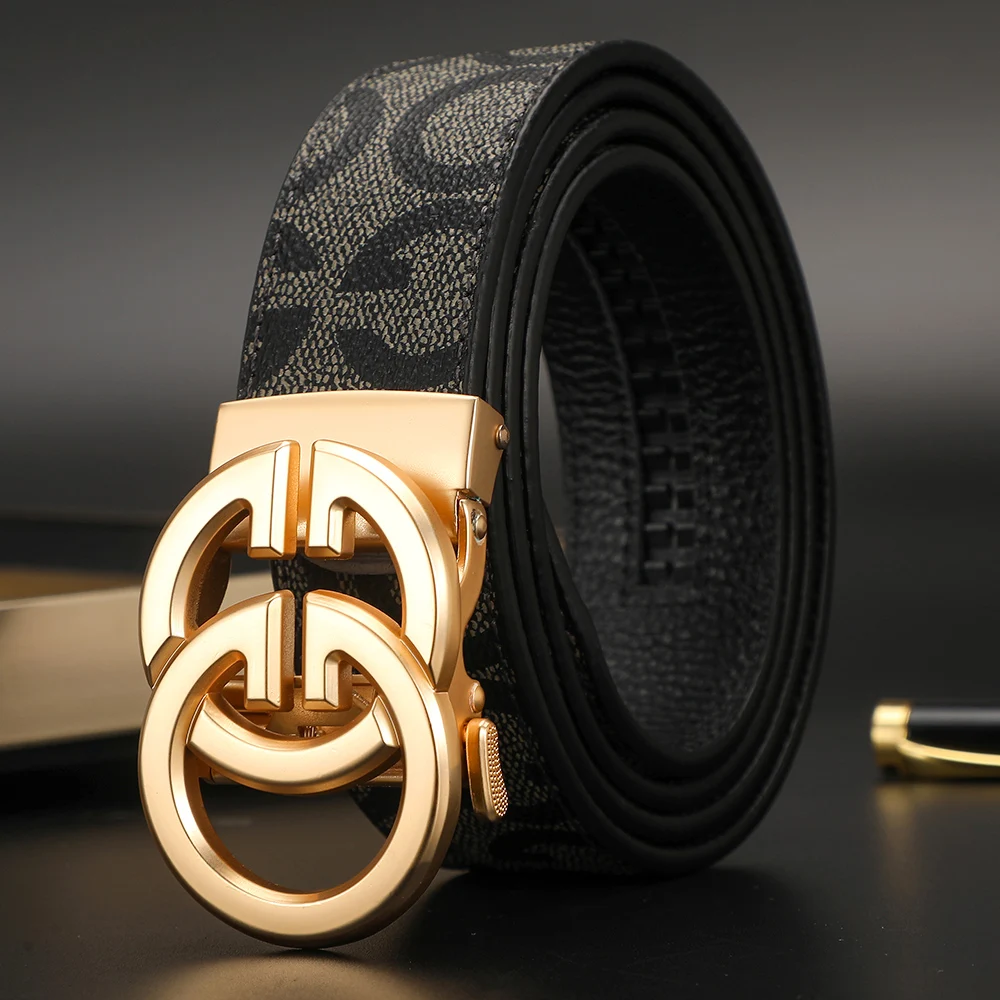 New 3.4cm Men's Belt Business Formal Real Leather Canvas Male Belt High Quality Metal Automatic Buckle Belt for men jeans