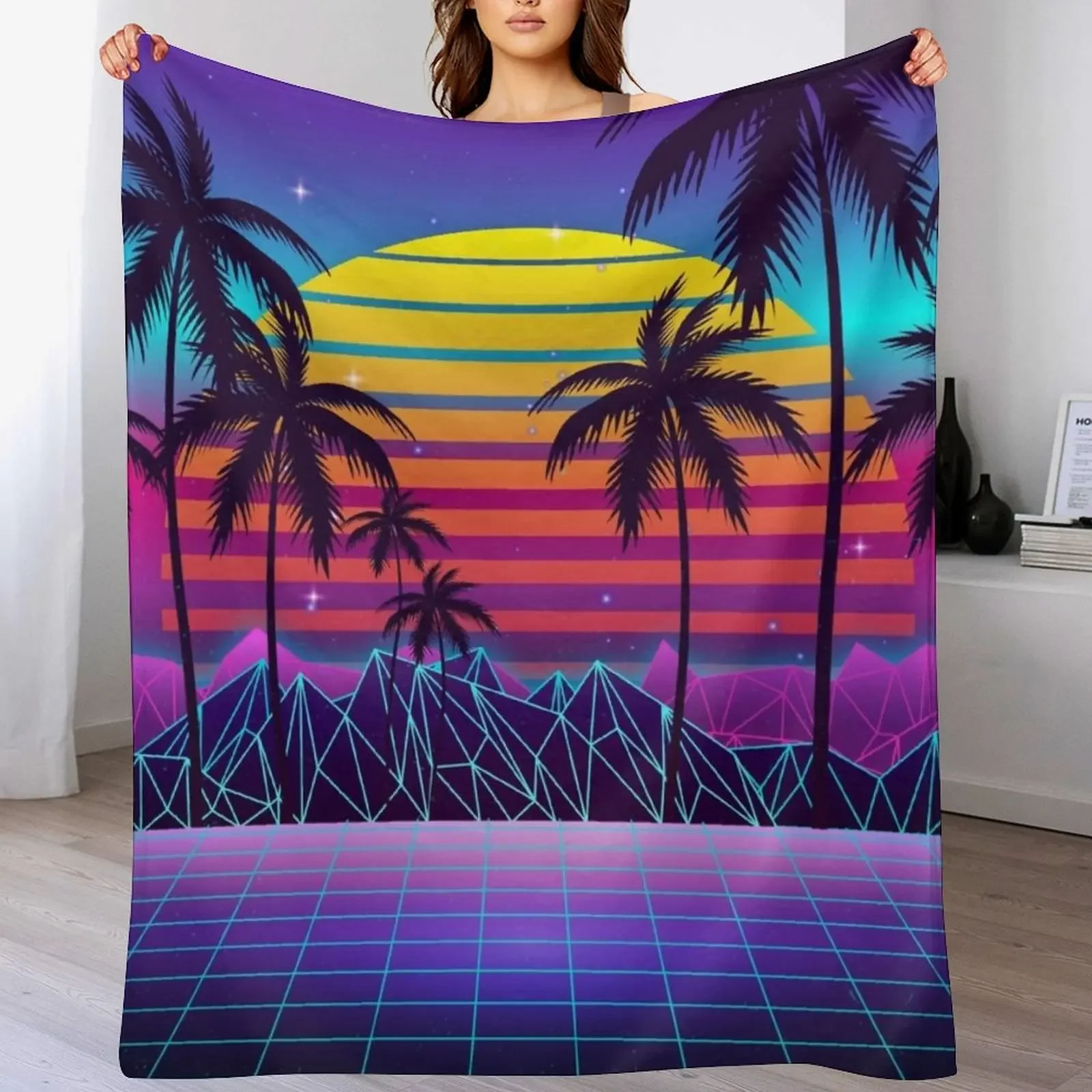 

Radiant Sunset Synthwave Throw Blanket for babies Flannel Multi-Purpose Nap Blankets