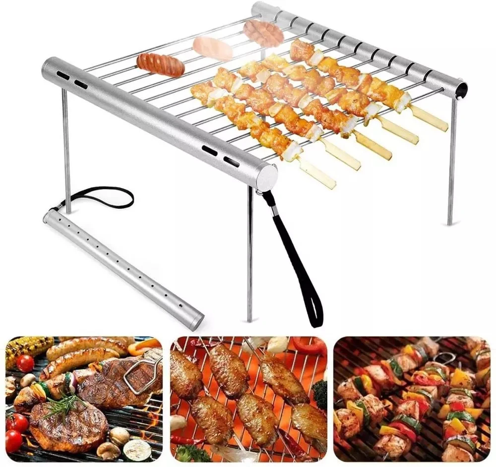 Mini Pocket Foldable Assemble Type Stainless Steel BBQ Grill Rack Camping Mini BBQ Grill Bracket Barbecue Grill Tools