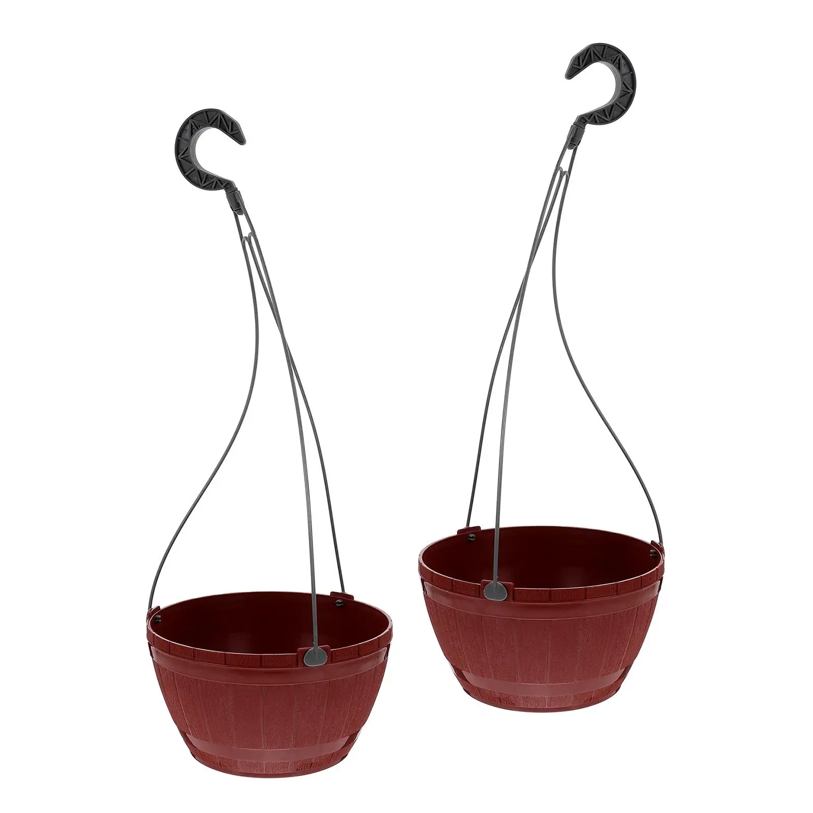 

Wooden Barrel Pattern Hanging Basin Basket Small Planter Flower Pots Plastic Mini Self Watering Pp Oval Planters