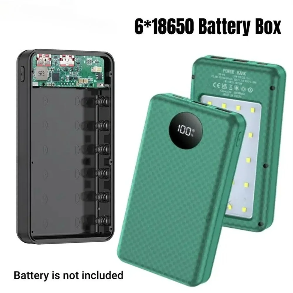 Multifunctional 6 Slots 18650 Battery Holder DIY Mobile Power Shell 10W Fast Charging LED Lamp Outdoor Portable Charger Case