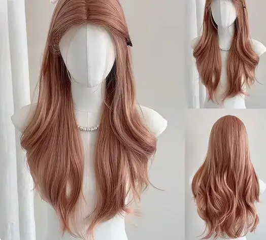 Greenish Wood Gray Pink Wig Long Body Wave Lace Front Wig for Woman Cosplay Heat-resistant Synthetic Lace Front Wig