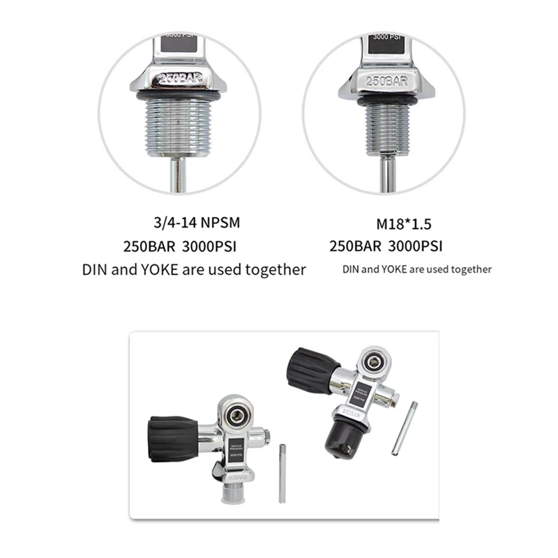 Scuba Diving bombola di ossigeno testa valvola cilindro bottiglie ad alta pressione valvole Dive DIN/Yoke Tank Valve 3/4 Inch - 14 NPSM durevole