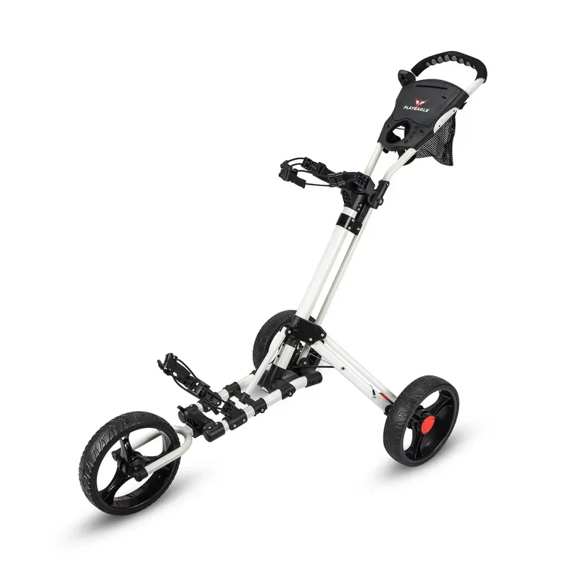 Aluminum 3 Wheel Golf Trolley Foldable Push Cart Lightweight Mobile Caddy with Storage Bag Bracket for Easy Transport on 3