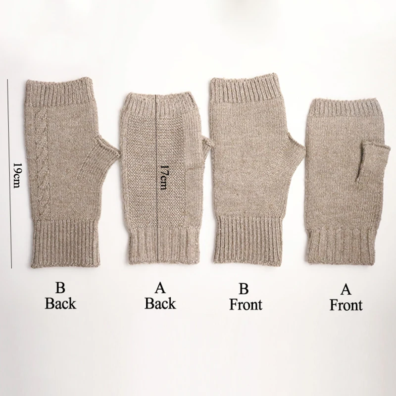 Sparsil Winter Knitted Cashmere Fingerless Gloves Woman Half Finger Twist Hand Arm Wrist Glove Thick Stretch Wool Mittens Warmer