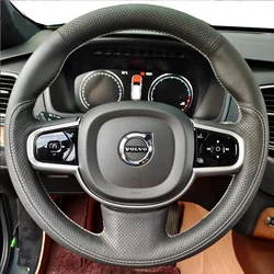 Genuine Leather for Volvo XC90 XC60 XC40 V90 S90 S60 Hand Sewing Car Steering Wheel Cover Protect Interior Car Accessories Black