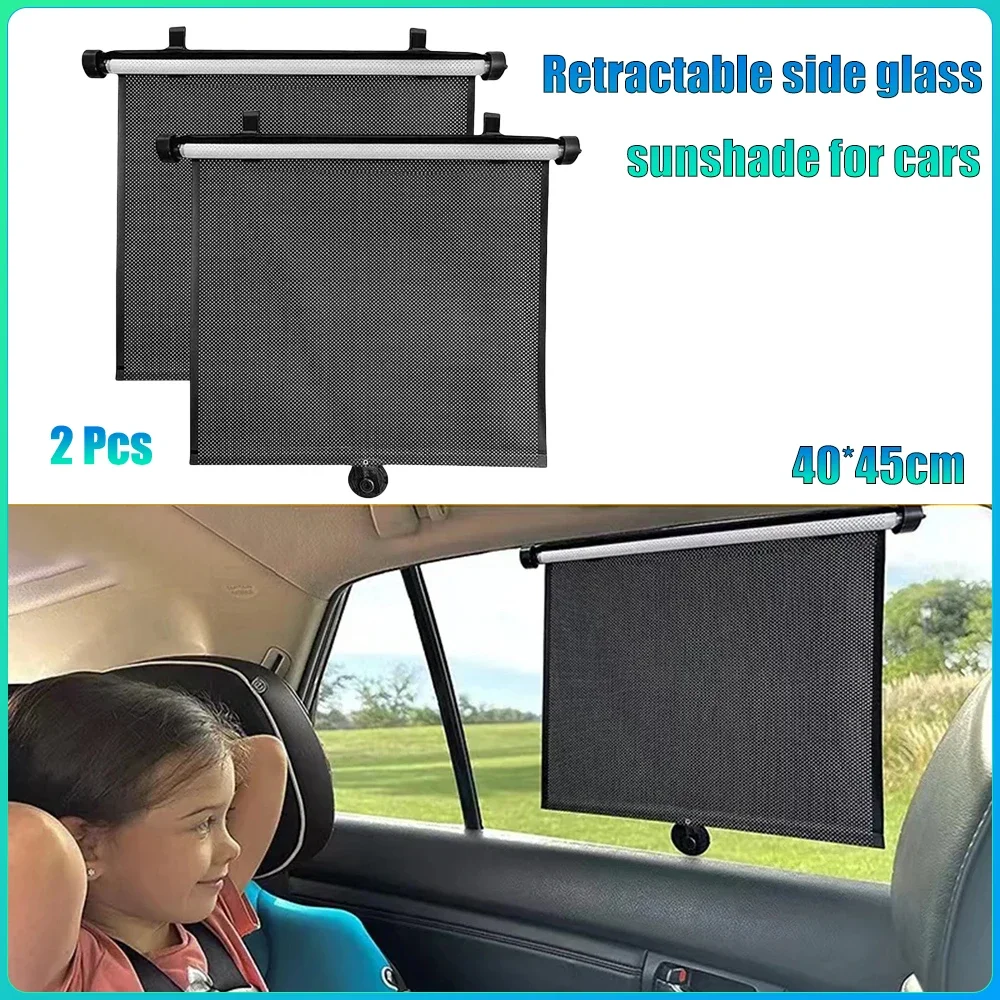 

2Pcs Car Retractable Sunshade Curtain 15 Inch Heat-Insulating Side Window Curtain with Suction Cup Telescopic Sunshade Blocking