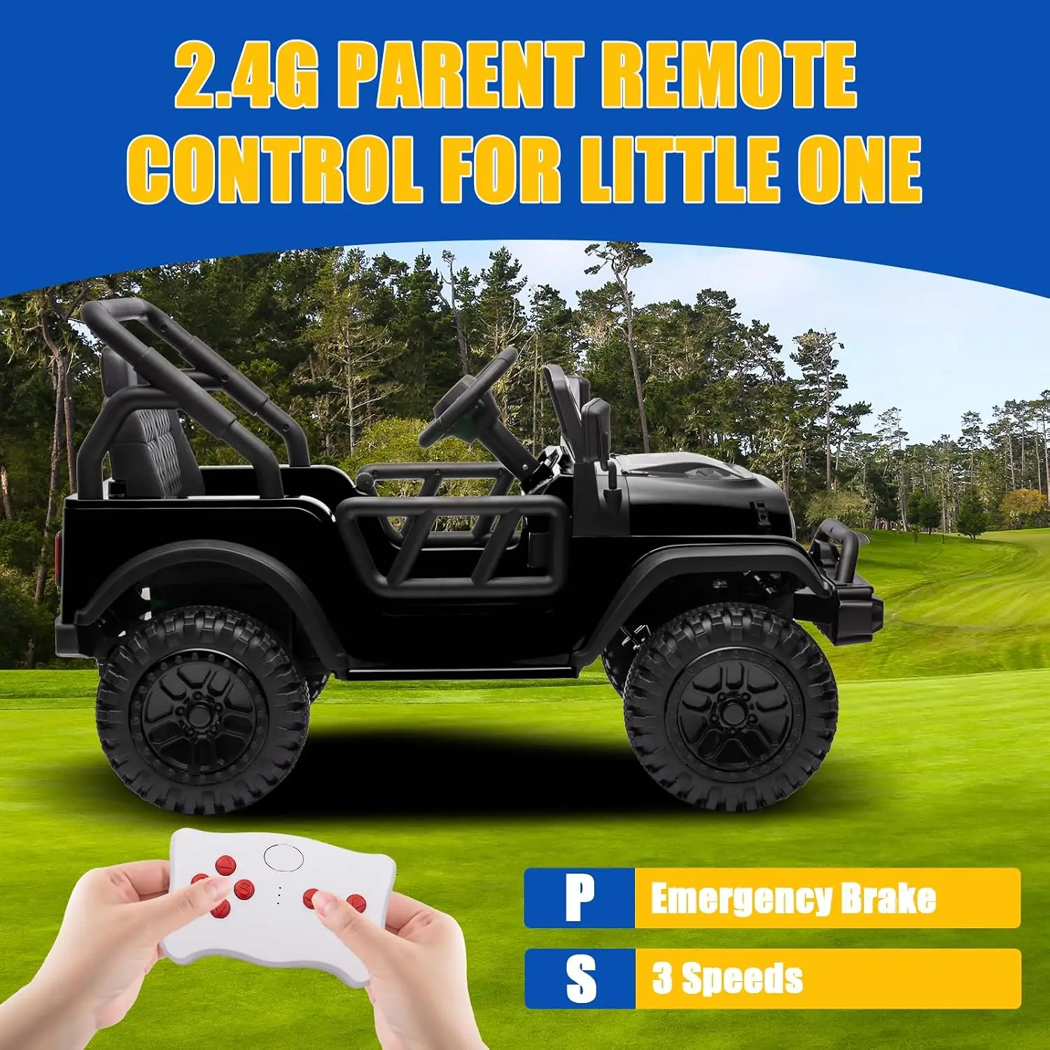 24V Ride On Truck with Remote Control for Kids, Black | Battery Powered Electric Ride On Car for Boys Girls Off-Road Truck Ride