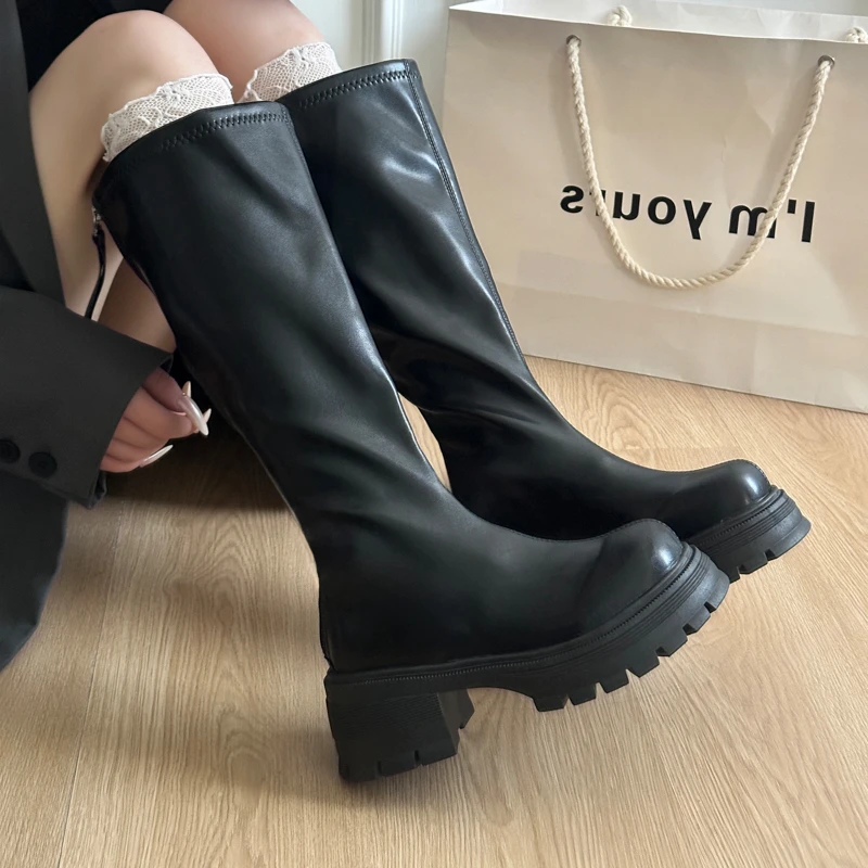

High Boots Women Platform Chunky Shoes Trend New Winter Heeled Shoes Brand Fashion Knight's Boots Designer 2025 Woman Zapatos
