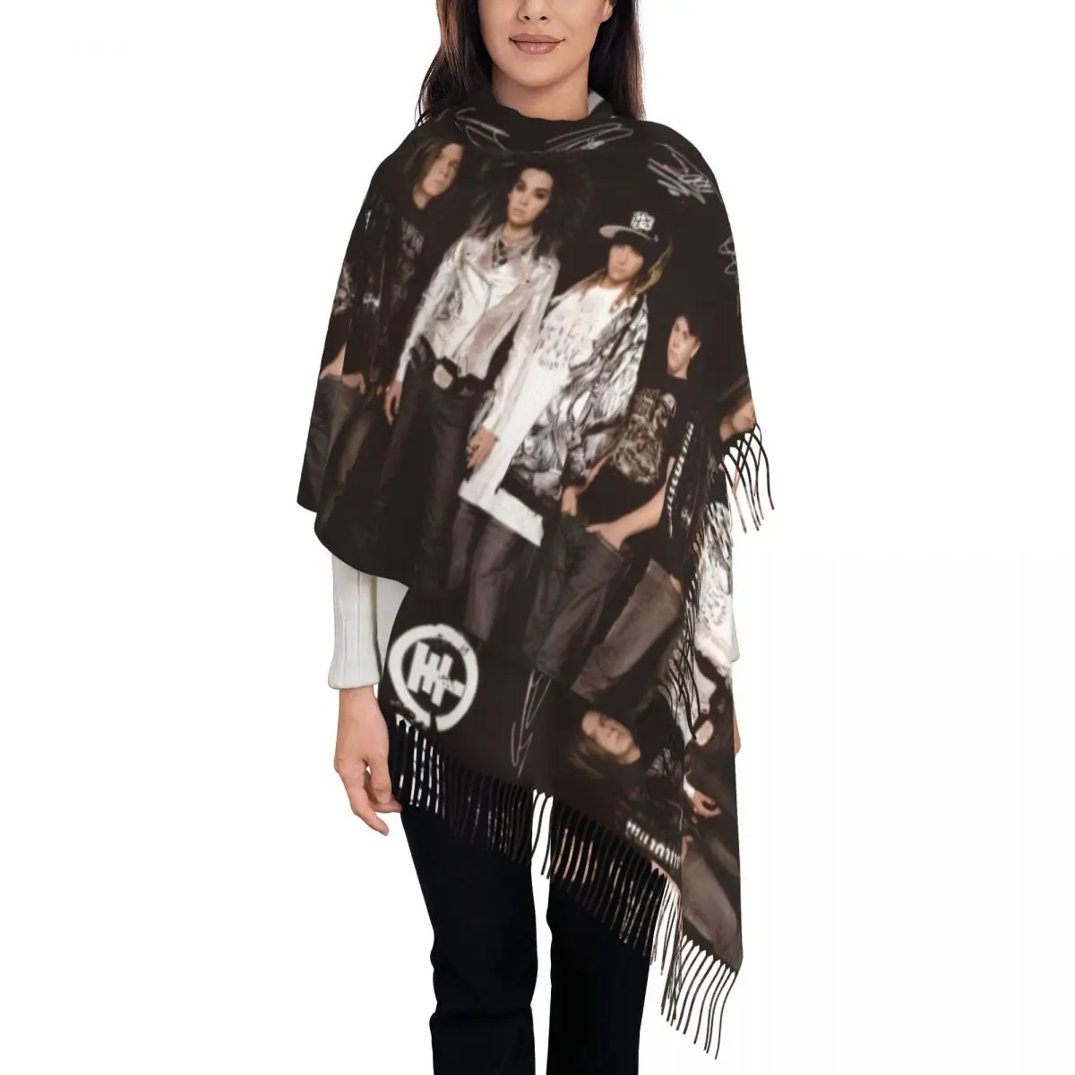 

Tokio Hotel Scarf with Long Tassel Popular Tv Warm Soft Shawls Wrpas Lady Printed Head Scarves Autumn Luxury Brand Foulard