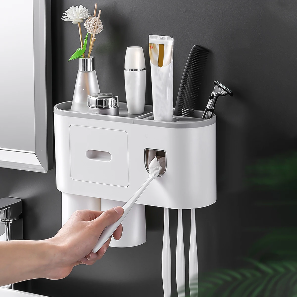 

Toothbrush Holder Toothpaste Dispenser Mount Bathroom Storage ganizer ABS Eco Friendly Durability Hygiene Design Home