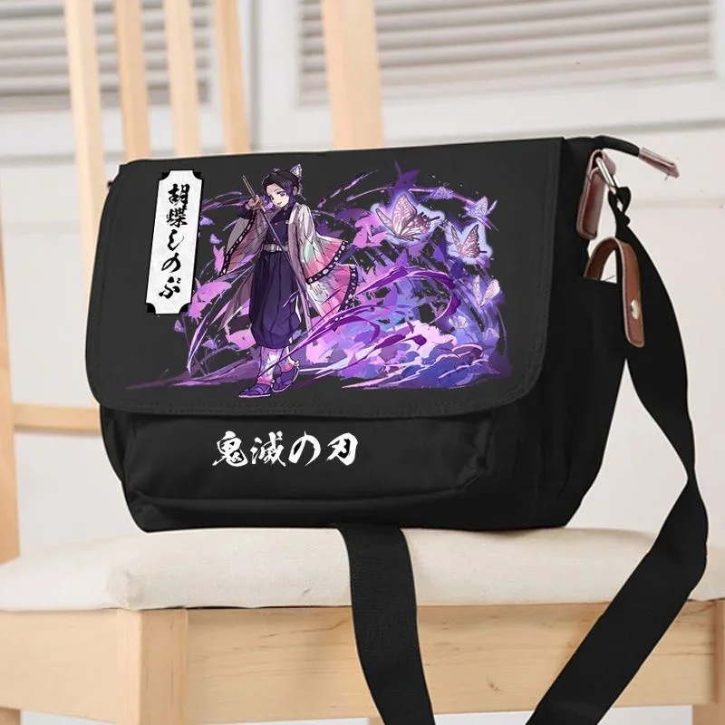 Anime demon slayer Shinobu kreskówki torby na ramię tornister mężczyźni kobiety przyczynowy regulowany pasek torba listonoszka crossbody torebka