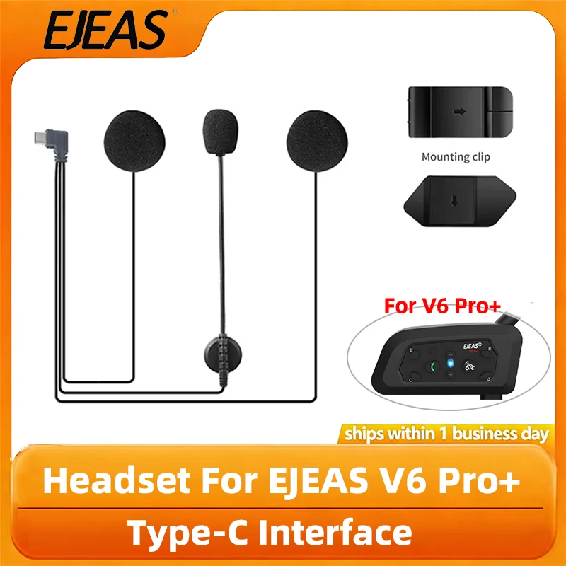 سماعة أذن أصلية لخوذة EJEAS V6 PRO + سماعة رأس لجهاز الاتصال الداخلي مع ميكروفون مكبر صوت واجهة من النوع C مشبك وقاعدة اختيارية