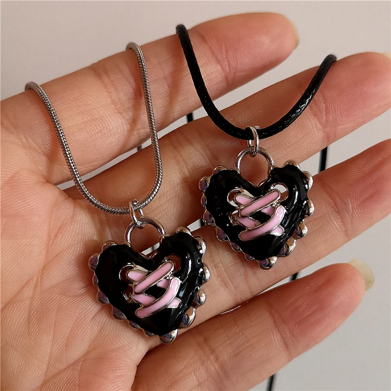 Gothic Punk Heart Pendant Choker Snake Chain Rope Chain Necklace For Women Y2k Aesthetic Vintage 2000s Jewelry Scene Accessories