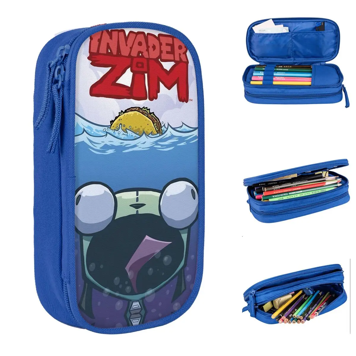 Invader zim filme lápis caso escola lápis casos dupla camada estudantes estética universidade lápis saco papelaria organizador