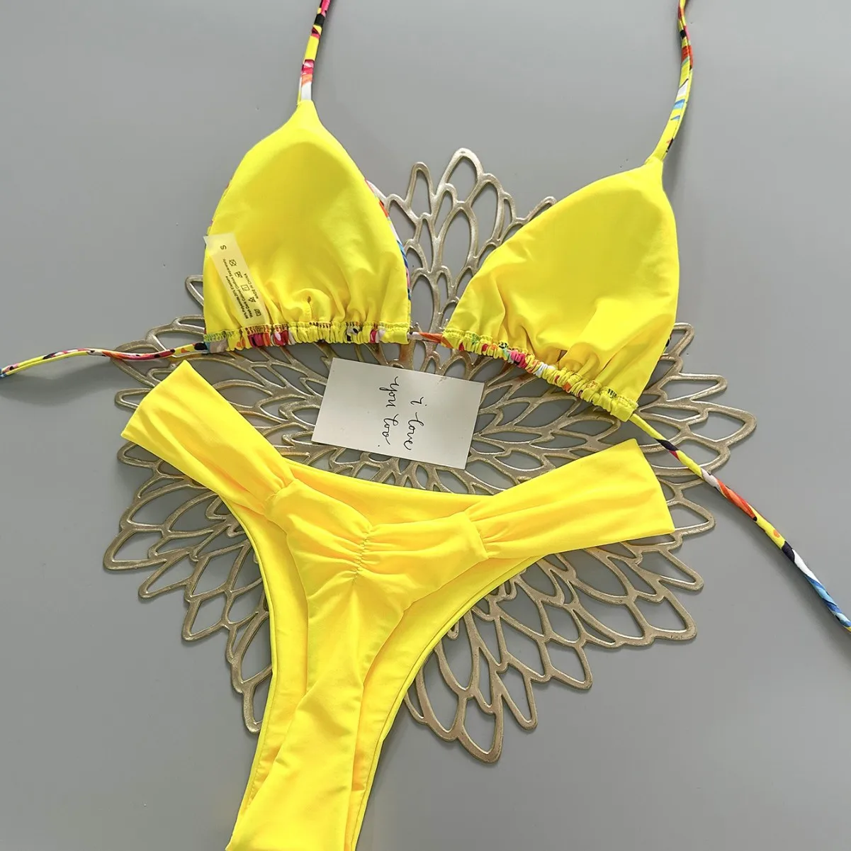 Fanan Spice Girl Style Printed Split Swimsuit Color Contrast Sexy Swimwear Holiday Women Bikini