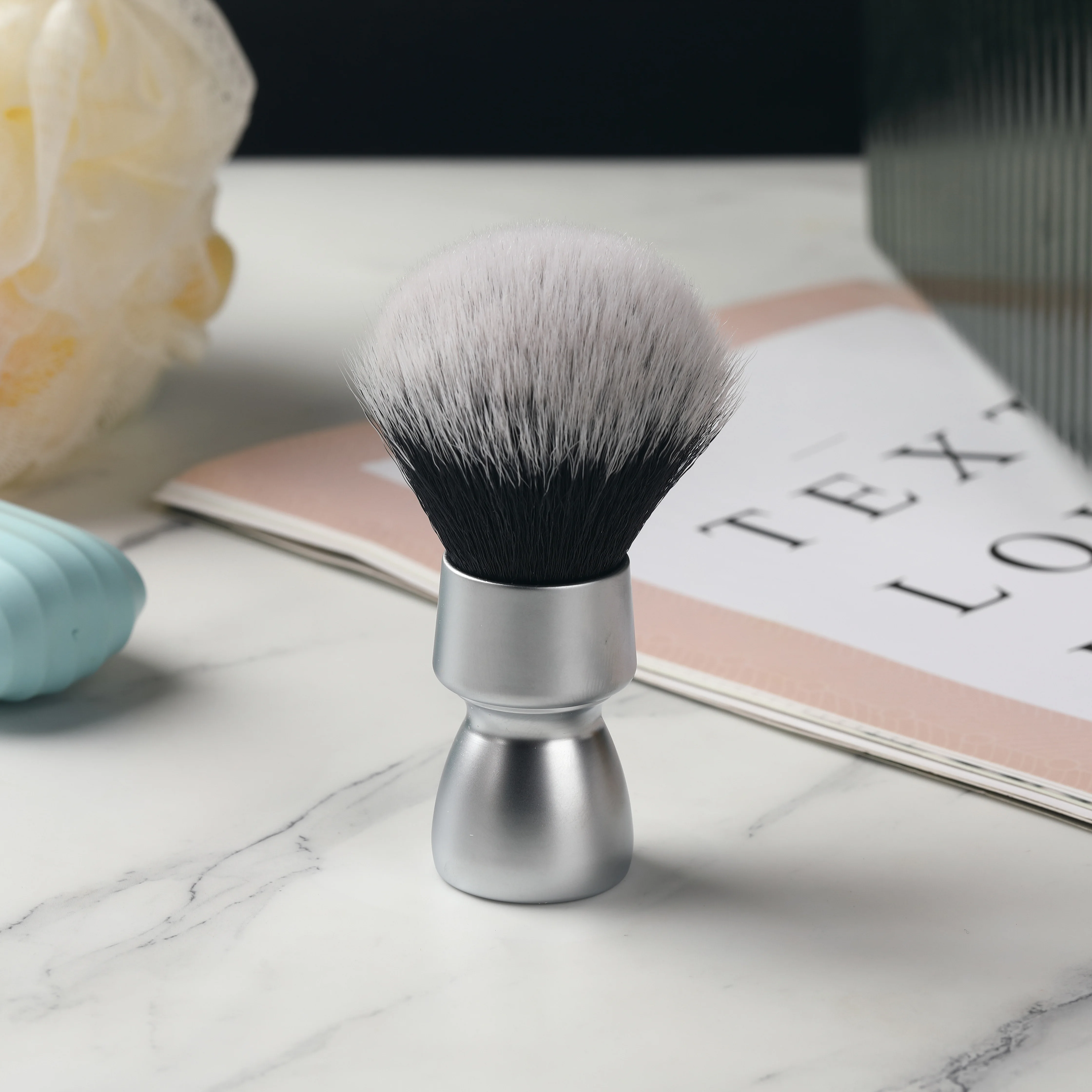 YAQI  Heavy Metal Handle Synthetic Hair Tuxedo Knot Shave Brush for Men Shaving