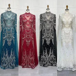 Luxury Dubai Mermaid Evening Dresses with Cape Sleeves High Neck Beaded Arabic Muslim Women Wedding Party Gowns Prom