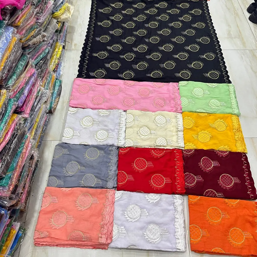 

high quality Luxury Heavy Cotton Embroidered Hijab Scarf for Women with Tassels African Islamic Big Scarf Dubai Style