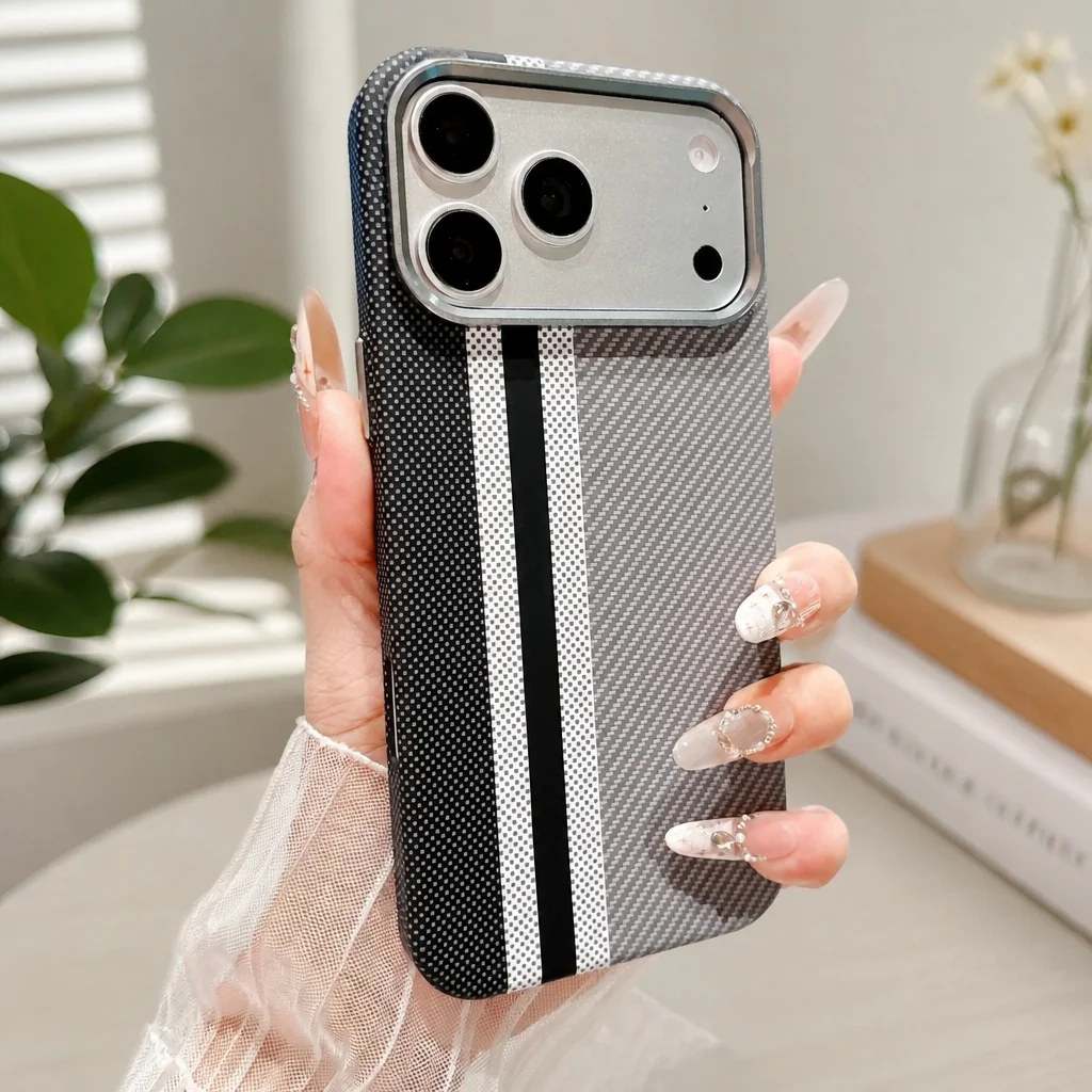 Carbon Fiber Kevlar PC For Magsafe Magnetic Case For iPhone 17 Air 16 15 14 13 Pro Max Luxury Alloy Button Lens Shockproof Cover