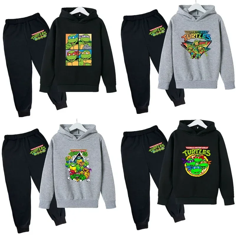 Teenage Mutant Ninja Turtles Sweatshirt Sets for Children Warm Fashion Hoodies and Pants 2pcs Suit Trendy Outdoor Clothes Gifts