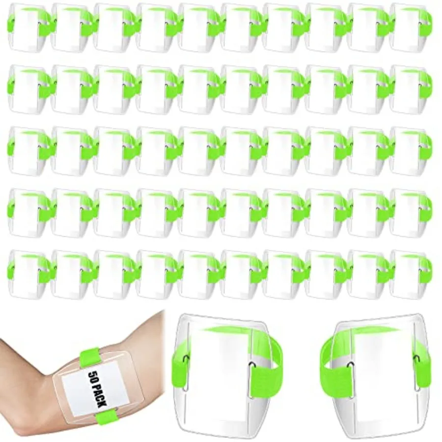 

50 шт. держателей для бейджей на руку, нарукавные бейджи из ПВХ с регулируемым эластичным ремешком, прозрачные идентификационные бейджи для работы