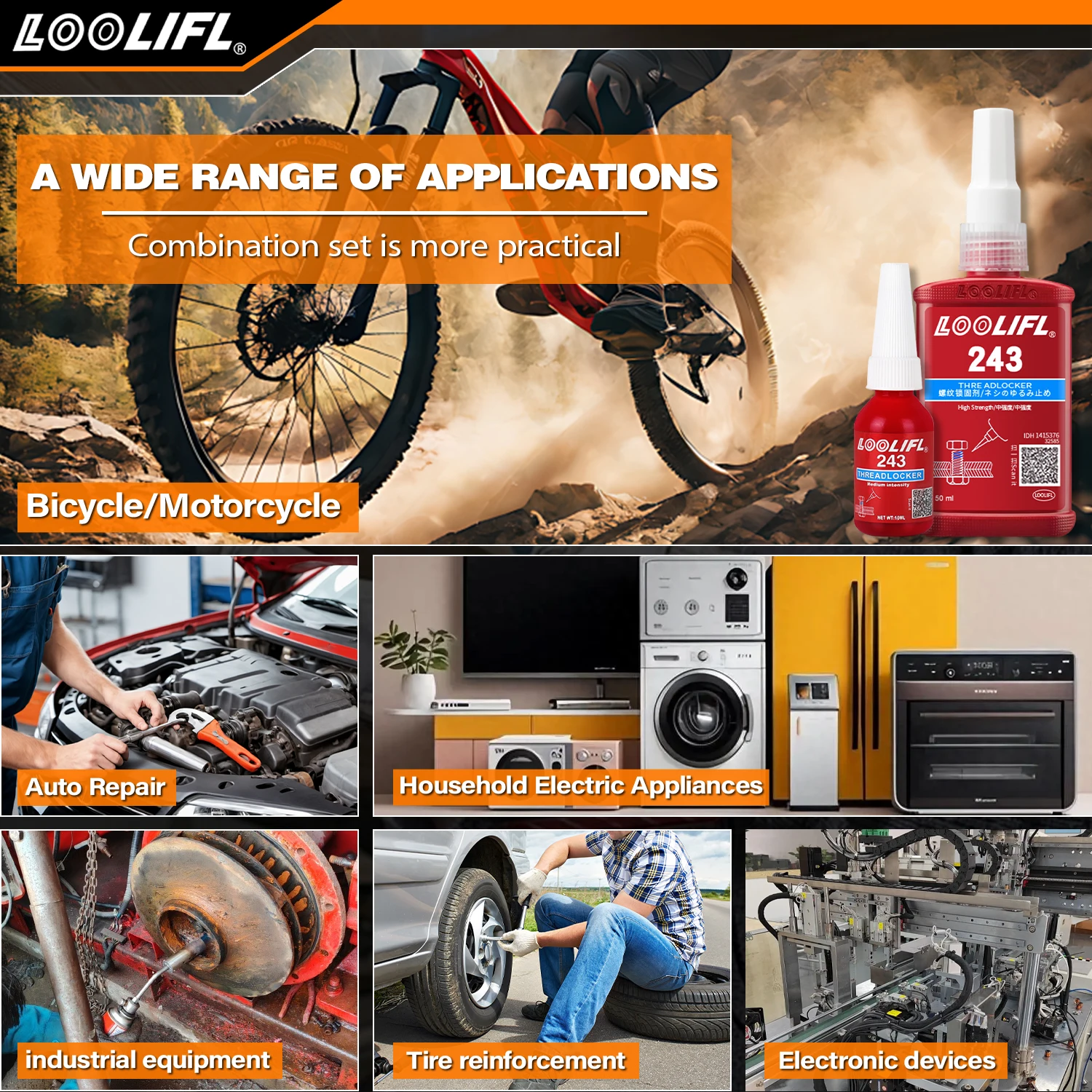 LOOLIFL 243 Mittelstarke Schraubensicherung im Großhandel – abnehmbarer Klebstoff für Muttern, Bolzen und abnehmbare Gewindebaugruppen