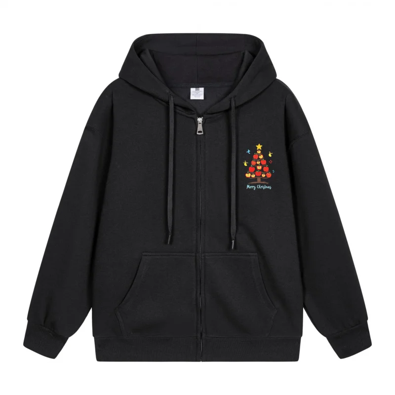 

Men's Zip-Up Hoodie Black Hoodie Black Hoodie With Colorful Triangle Pattern And Text Christmas in 2025 Festive Print