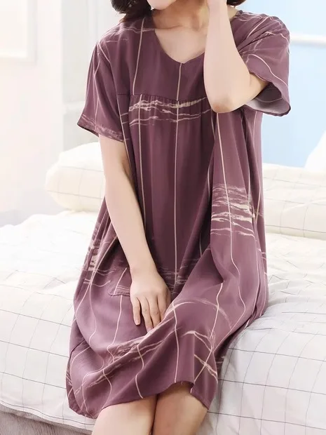 

Lightweight ort Sve Silk Cotton Spwear Women's Summer Loose Fit Dr Casual Home Wear ly Comfortable Nightgown