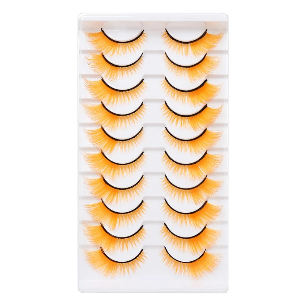 

10 Pairs Colored False Eyelashes Eyelash Extension Thick Fluffy Lashes Cat Eye Eyelashes Curled Reusable 3D Mink Lashes Cosplay