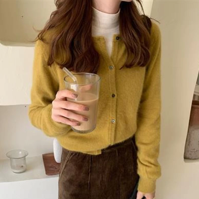 Sweater Knitted Cardigan Women Coat Simple Casual Harajuku Soft Gentle Inner Fashion O-neck Ulzzang Vintage Clothes Mujer Jumper