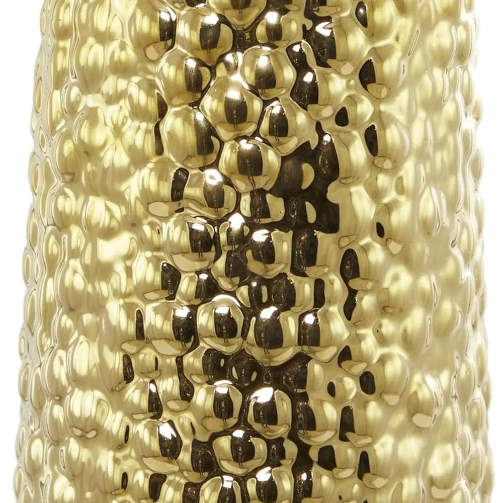 Gold Bubble-Textured Tall Ceramic Flower Vase, 8x8x39 Inches, Home Decor Centerpiece