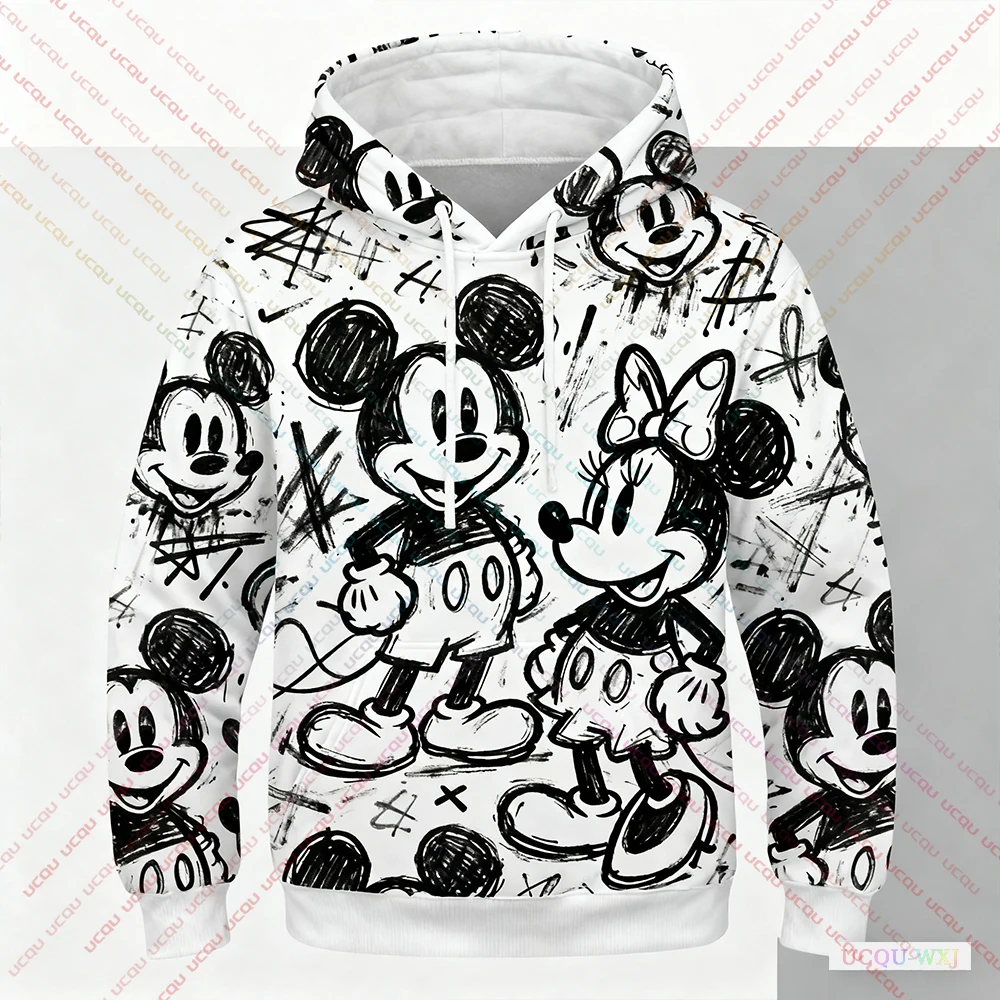 

Осень-зима 2025: толстовка больших размеров с капюшоном и принтом граффити Микки, теплая и удобная модная толстовка