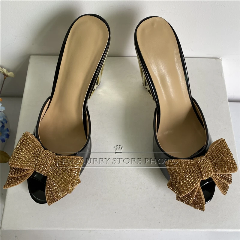 Jeweled Butterfly-Knot Slingbacks Mules Summer Unique Spike Heel Patent Leather Slim Modern Sandals Women